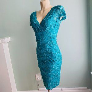 Greenish Blue Lace and Beaded Cocktail Party Dress . XS